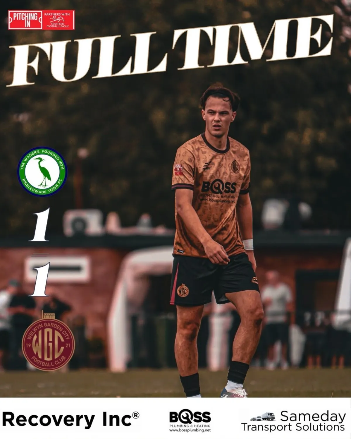 Full-time graphic: Biggleswade Town v WGC